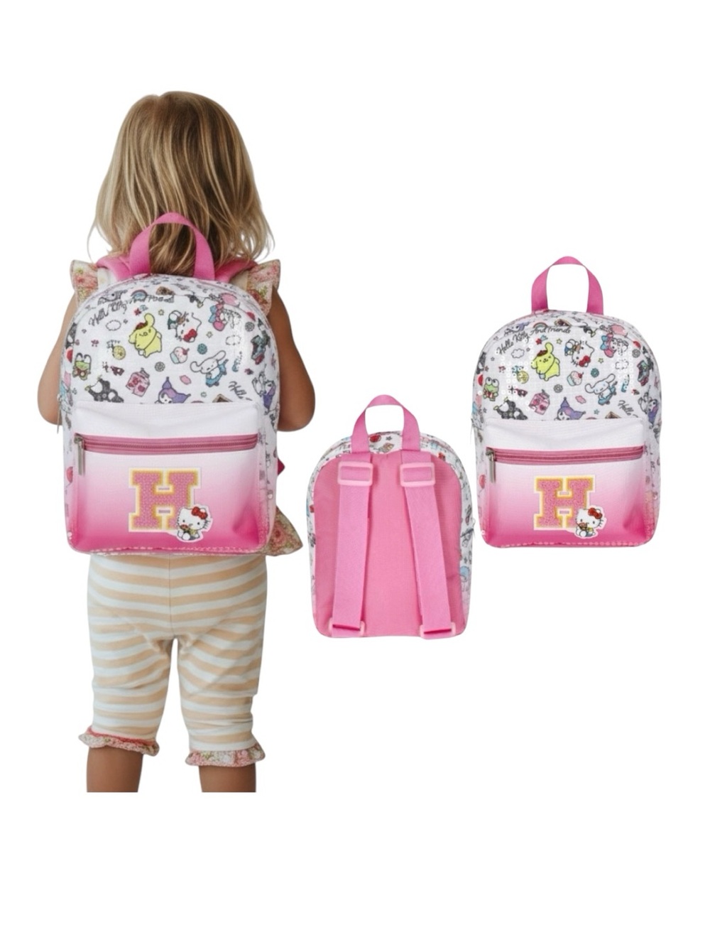 Hello Kitty Pink and White Gradient Kids Backpack with Character Patch